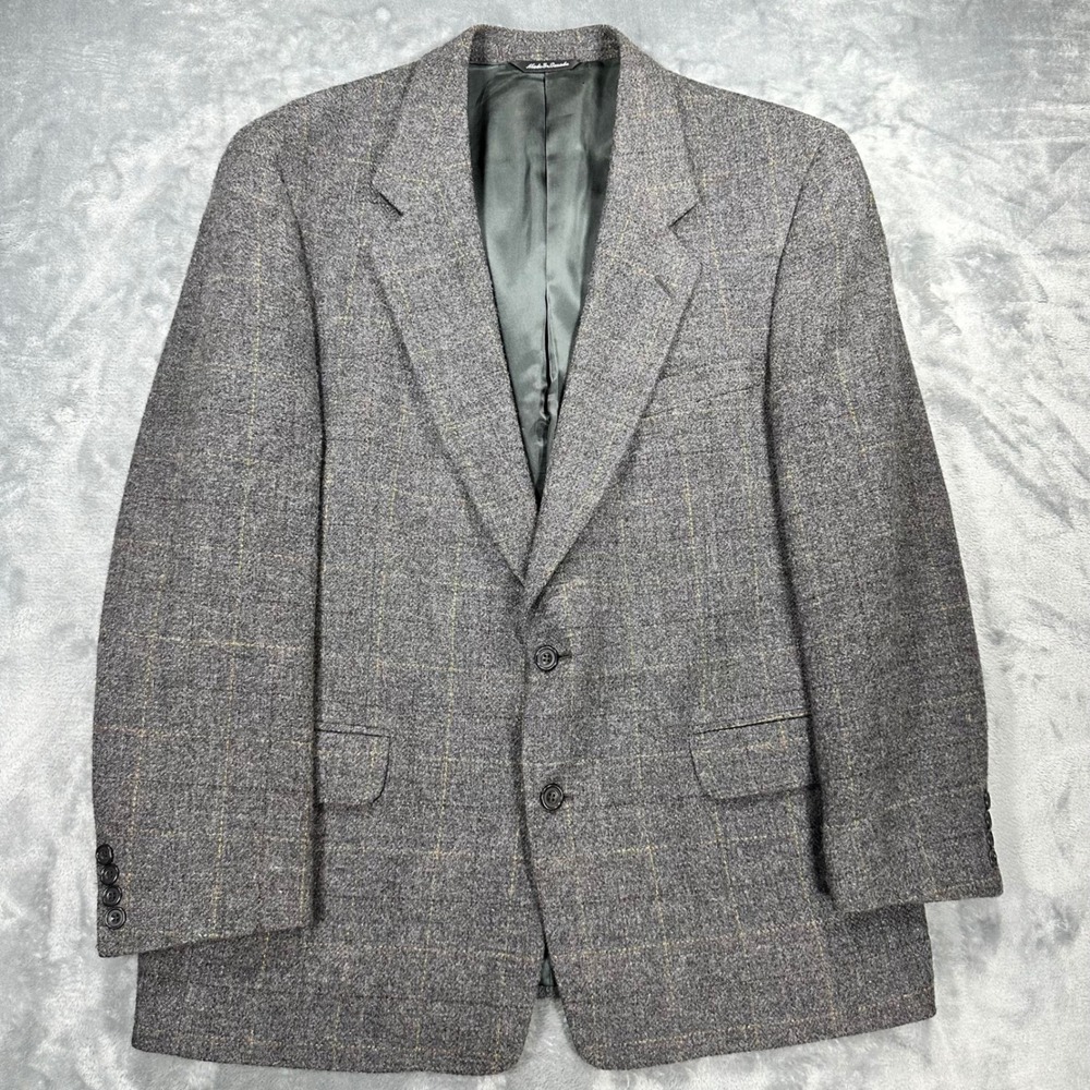 Alan Flusser Saks Fifth Avenue Gray Wool Windowpane Tweed Sport Coat Blazer 44R